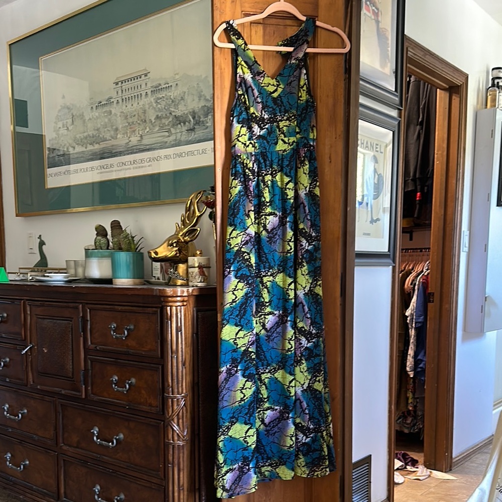 H&M Blue and Yellow Halter Maxi Sundress